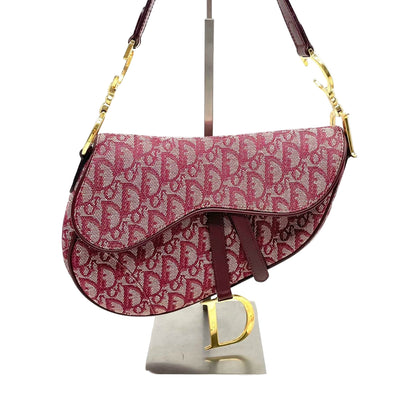 Dior Saddle Vintage Medium Red Burgundy Monogram Oblique Shoulder Bag 2002