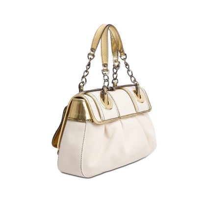 Fendi White Canvas Gold Patent Leather Trim B Bag