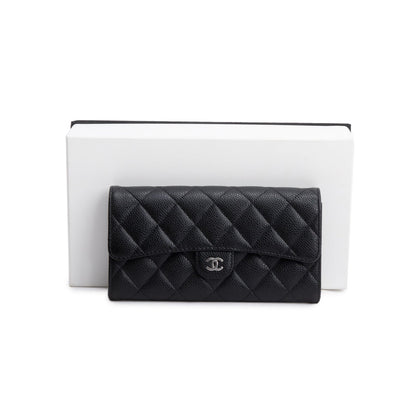 Chanel Black Caviar Leather Classic Long Flap Wallet