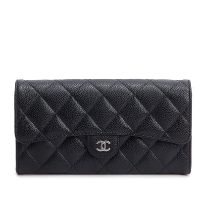 Chanel Black Caviar Leather Classic Long Flap Wallet