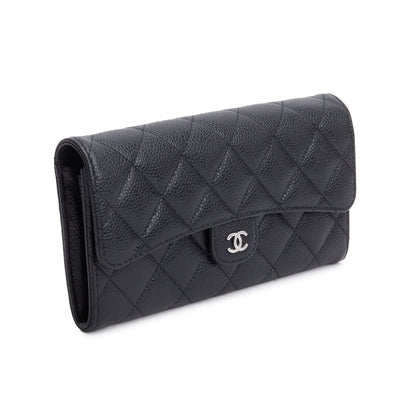 Chanel Black Caviar Leather Classic Long Flap Wallet