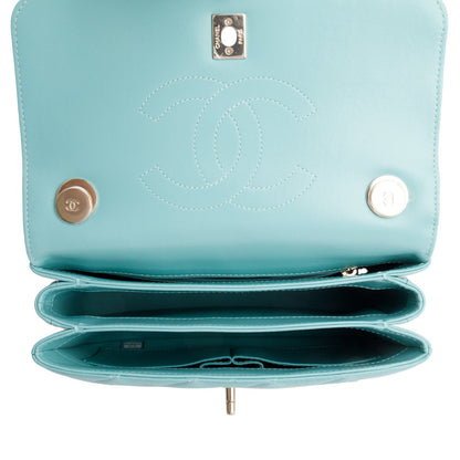 Chanel 2021 Teal Lambskin Quilted Small Trendy Top Handle Bag