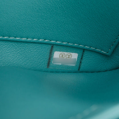 Chanel 2021 Teal Lambskin Quilted Small Trendy Top Handle Bag
