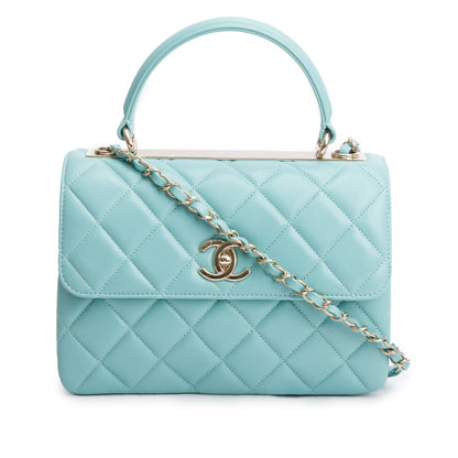 Chanel 2021 Teal Lambskin Quilted Small Trendy Top Handle Bag