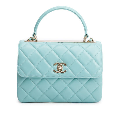 Chanel 2021 Teal Lambskin Quilted Small Trendy Top Handle Bag
