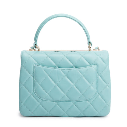 Chanel 2021 Teal Lambskin Quilted Small Trendy Top Handle Bag