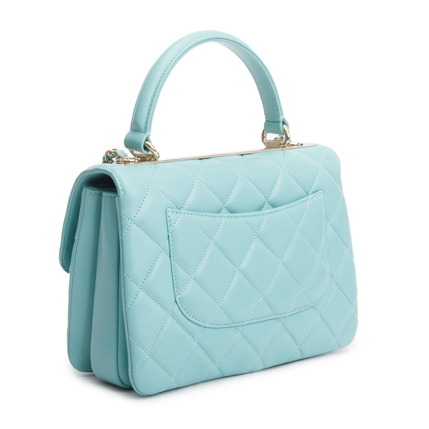 Chanel 2021 Teal Lambskin Quilted Small Trendy Top Handle Bag