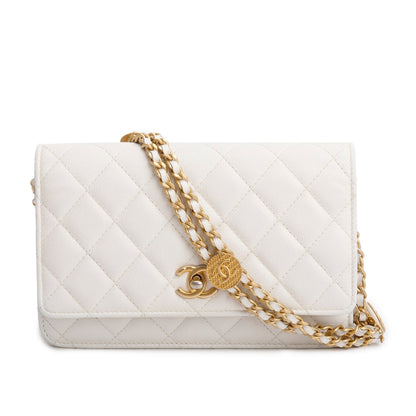 Chanel White Caviar Quilted Twist Your Buttons Wallet on Chain