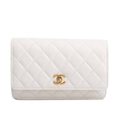 Chanel White Caviar Quilted Twist Your Buttons Wallet on Chain