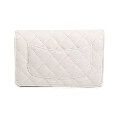 Chanel White Caviar Quilted Twist Your Buttons Wallet on Chain