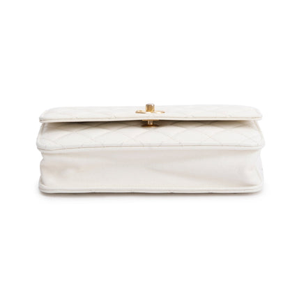 Chanel White Caviar Quilted Twist Your Buttons Wallet on Chain