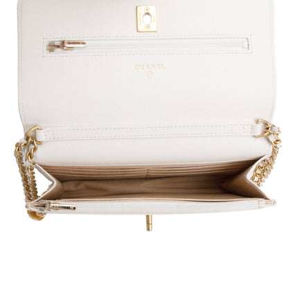 Chanel White Caviar Quilted Twist Your Buttons Wallet on Chain