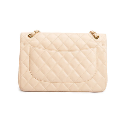 Chanel Beige Quilted Caviar Leather Classic Jumbo Double Flap Bag
