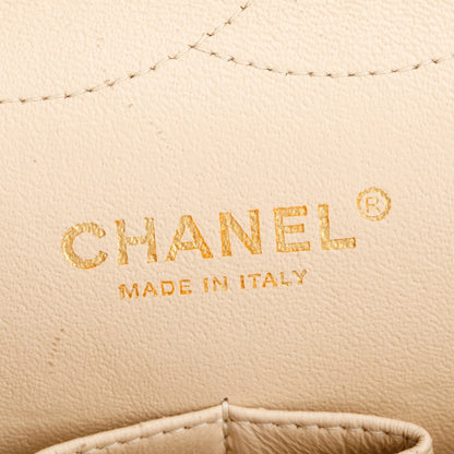 Chanel Beige Quilted Caviar Leather Classic Jumbo Double Flap Bag