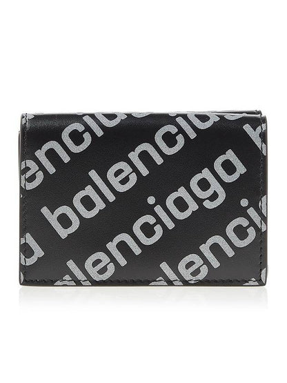 Luxury Balenciaga Trending 2025 All-Over Logo Tri-Fold Half Wallet Black