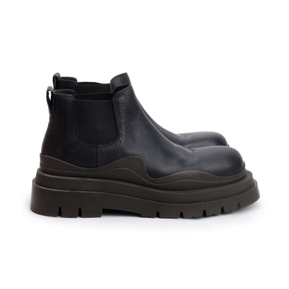 Bottega Veneta Black Leather Lug Chelsea Ankle Boots, Men's Size 45