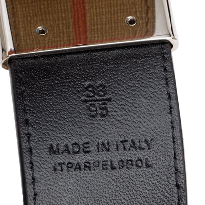 Burberry Biege Check Canvas Black Reversible B Cut Buckle Belt 95 38
