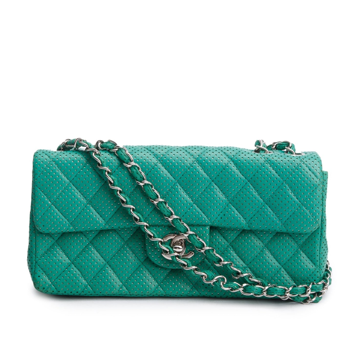 Chanel Green Lambskin Perforated East West Flap Bag