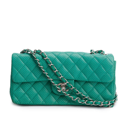 Chanel Green Lambskin Perforated East West Flap Bag