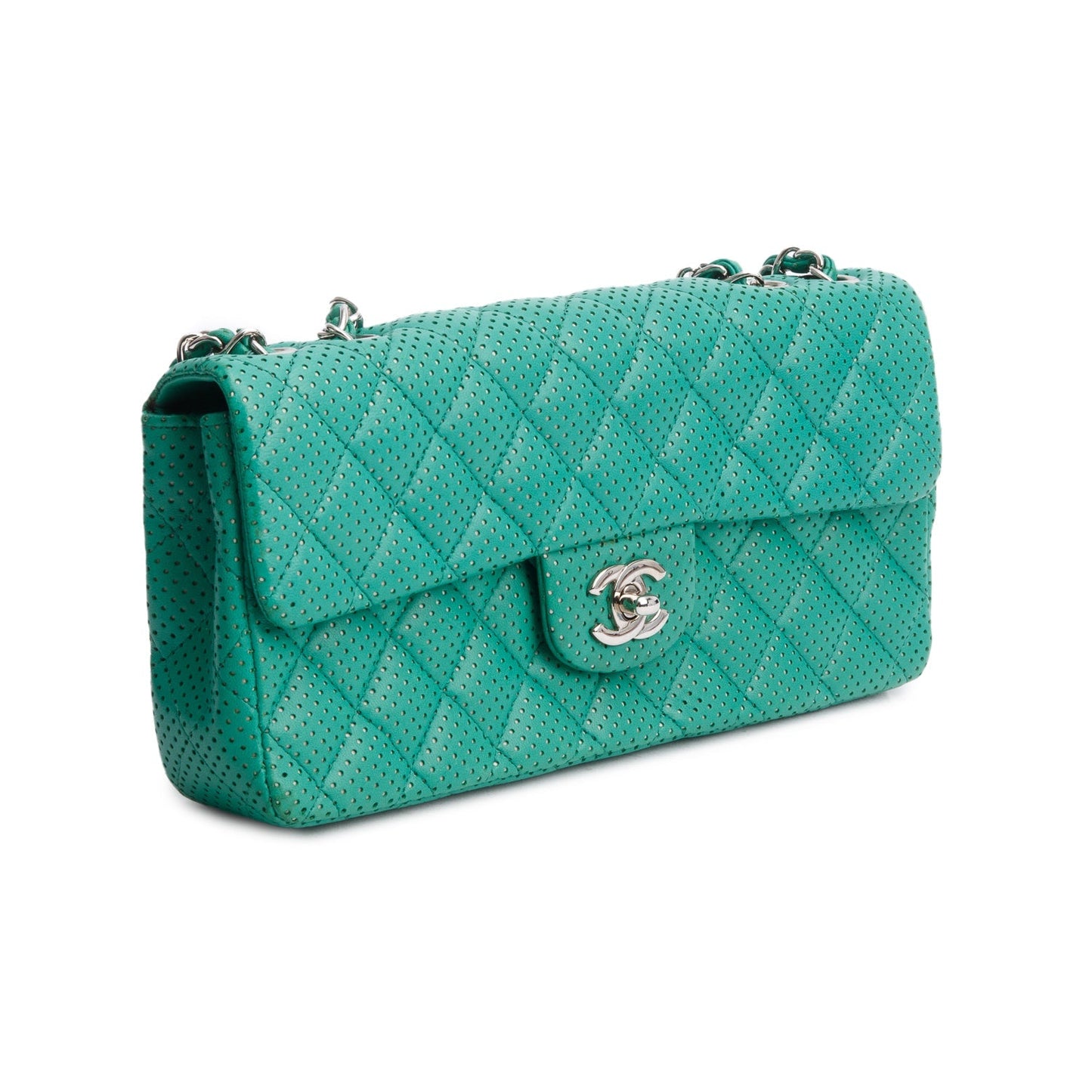Chanel Green Lambskin Perforated East West Flap Bag