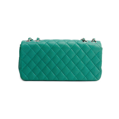 Chanel Green Lambskin Perforated East West Flap Bag