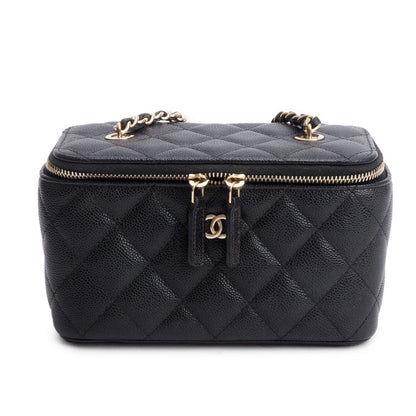 Chanel Black Caviar Quilted Small Vanity Case