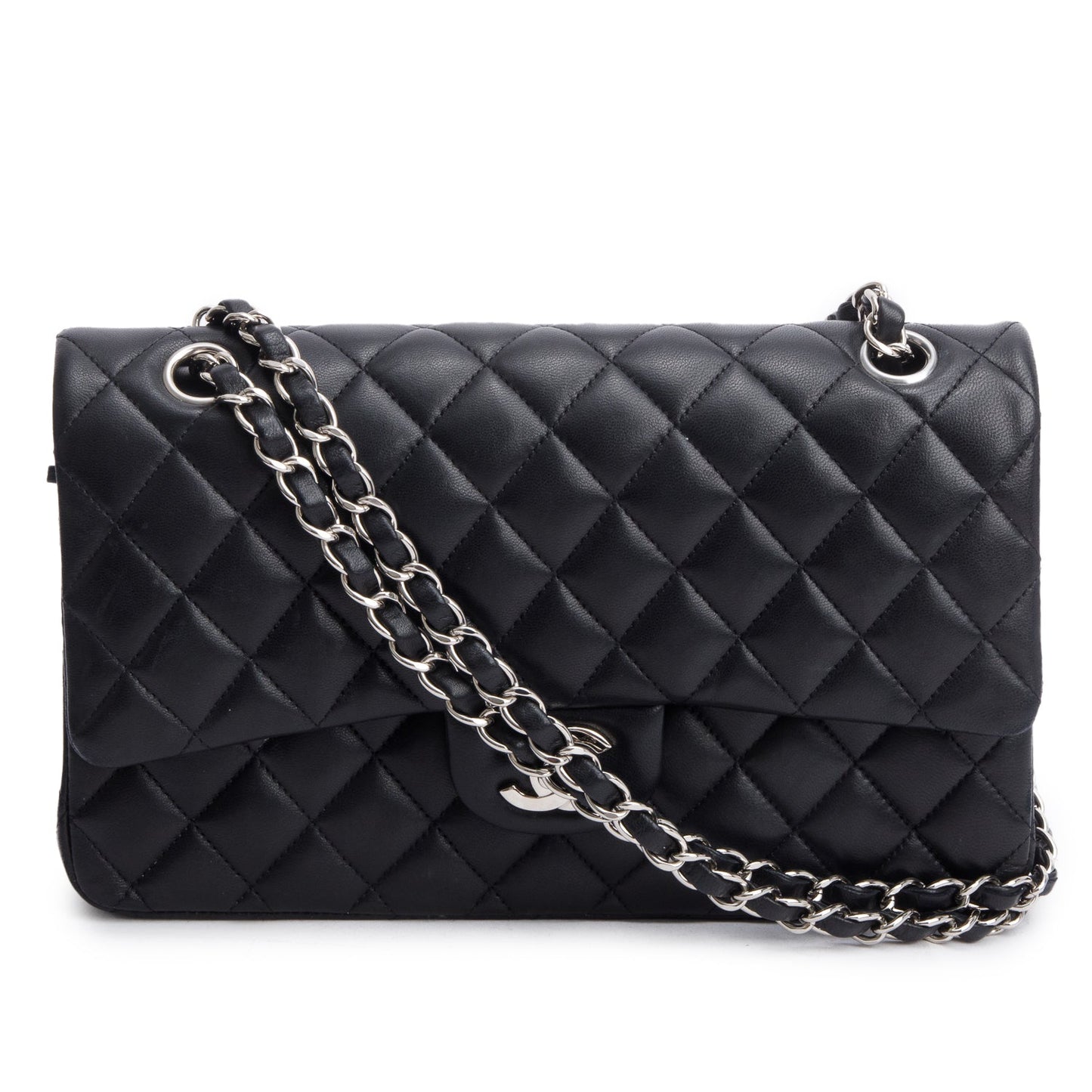 Chanel Black Quilted Lambskin Leather Classic Medium Double Flap Bag