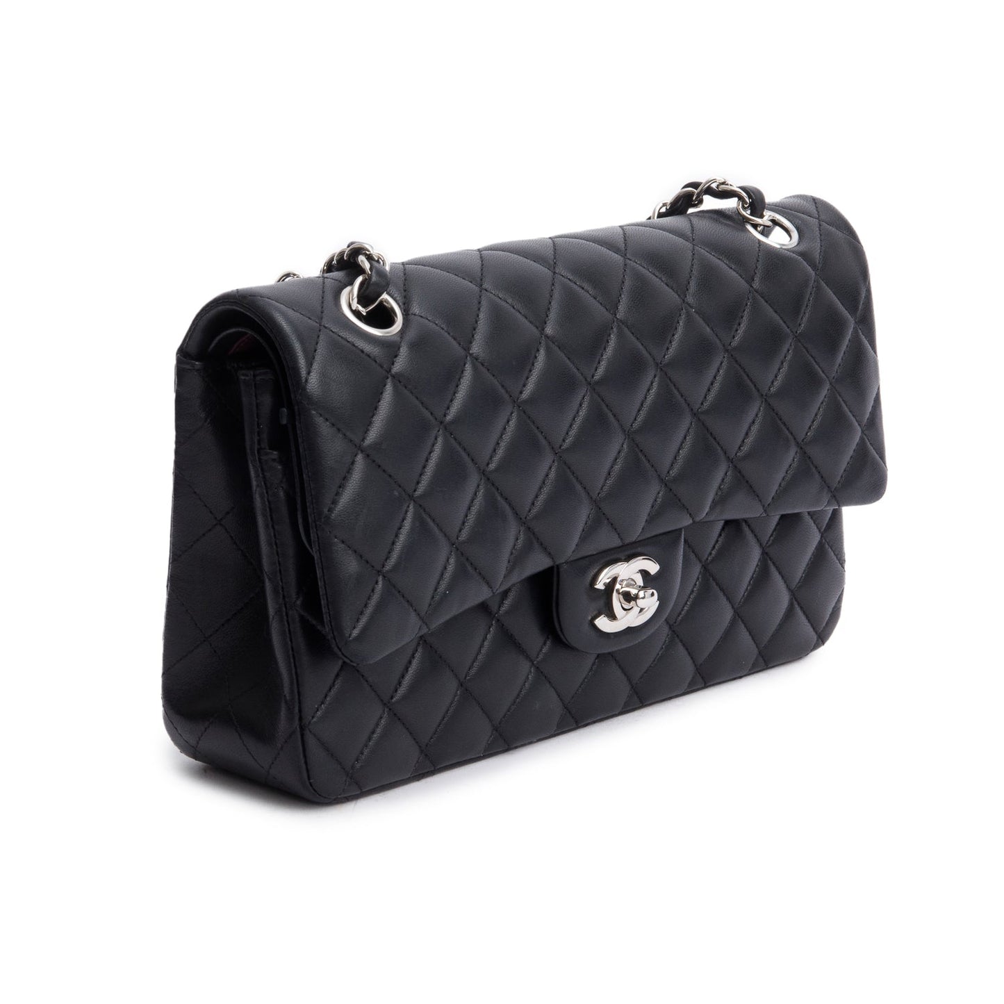 Chanel Black Quilted Lambskin Leather Classic Medium Double Flap Bag