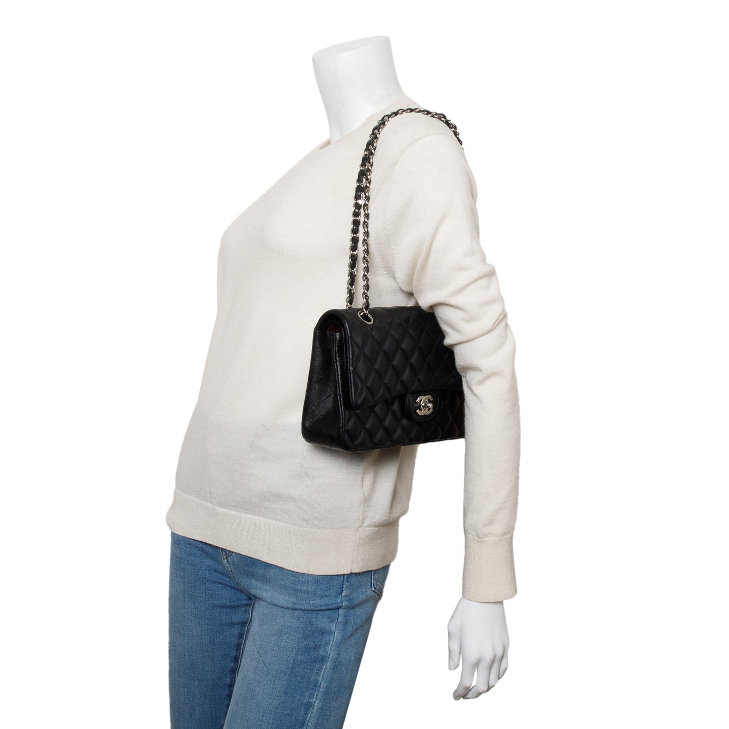Chanel Black Quilted Lambskin Leather Classic Medium Double Flap Bag