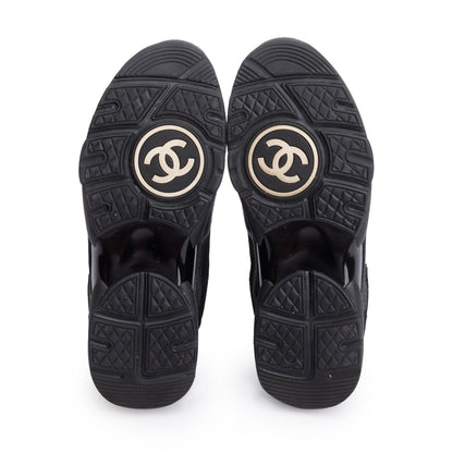 Chanel Black Calfskin Mesh Suede CC Logo Sneakers, Size 38.5