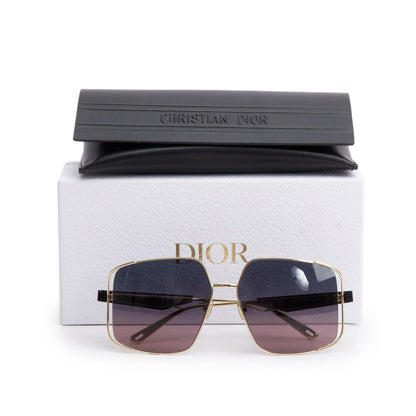 Christian Dior Black Acetate Gold Tone Metal ArchiDior S1U Square Sunglasses
