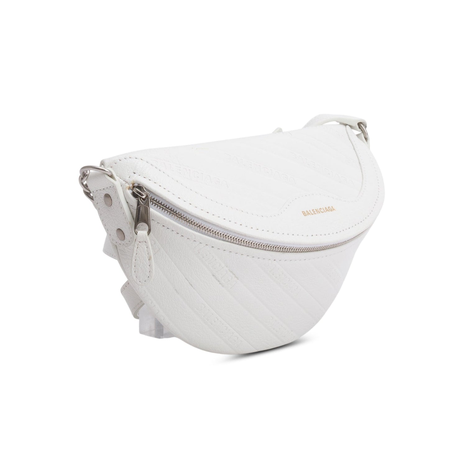 Balenciaga White Logo Embossed Leather XS Souvenir Belt Bag