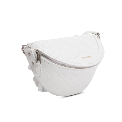 Balenciaga White Logo Embossed Leather XS Souvenir Belt Bag