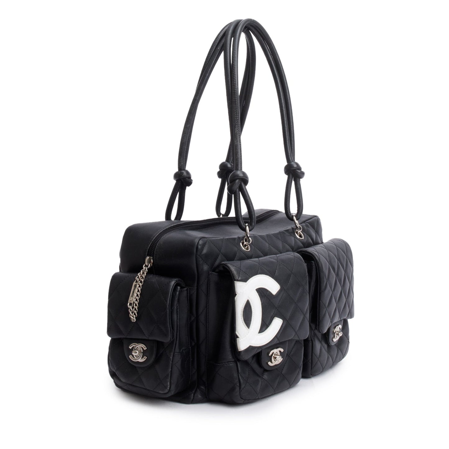 Chanel Black Lambskin Quilted Ligne Cambon Reporter Bag