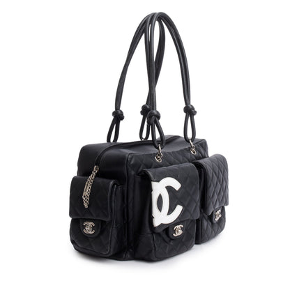 Chanel Black Lambskin Quilted Ligne Cambon Reporter Bag