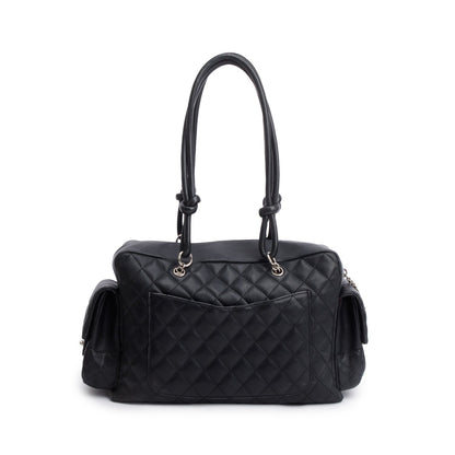 Chanel Black Lambskin Quilted Ligne Cambon Reporter Bag