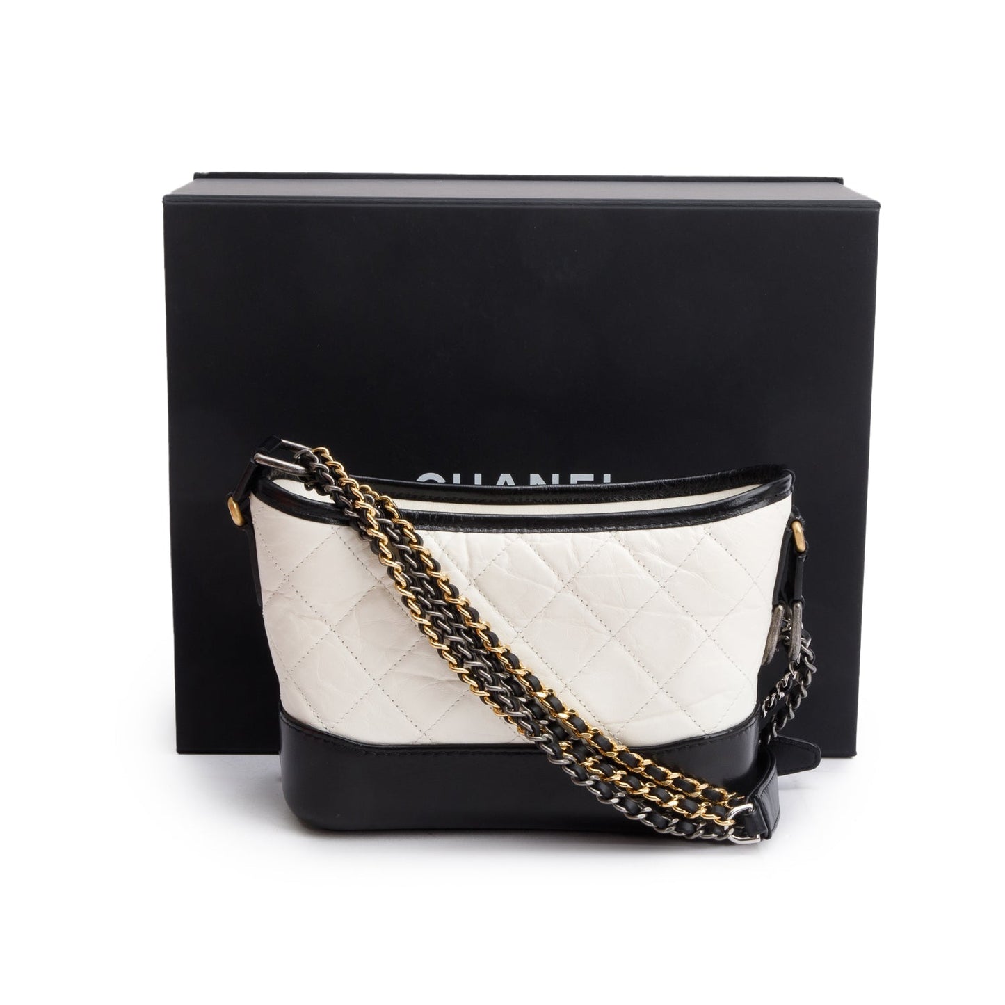 Chanel Black & White Aged Calfskin Leather Small Gabrielle Hobo