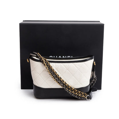 Chanel Black & White Aged Calfskin Leather Small Gabrielle Hobo