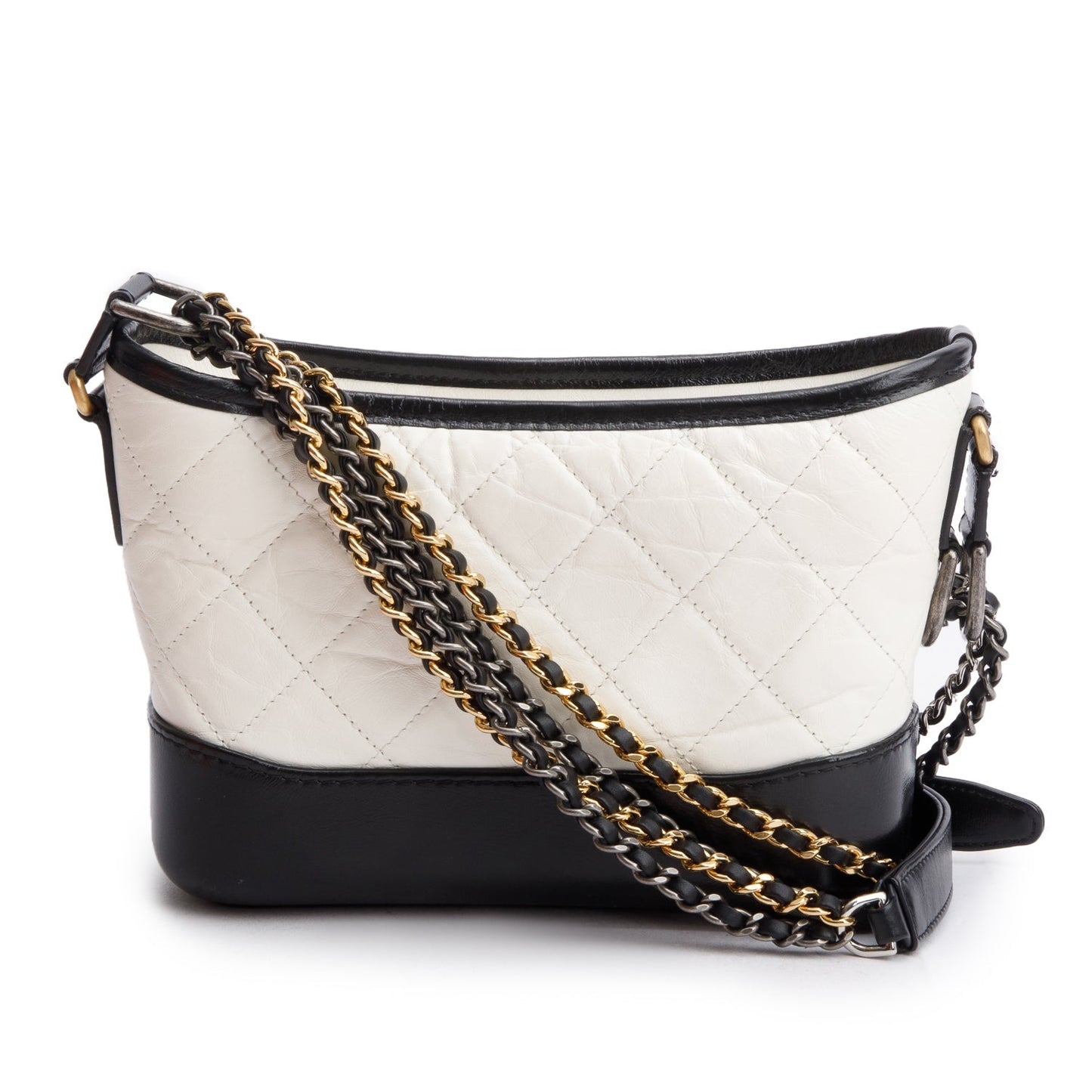 Chanel Black & White Aged Calfskin Leather Small Gabrielle Hobo