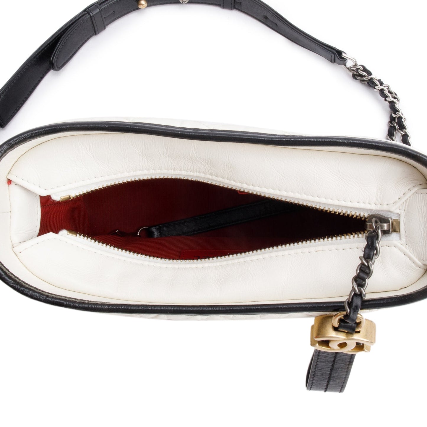 Chanel Black & White Aged Calfskin Leather Small Gabrielle Hobo