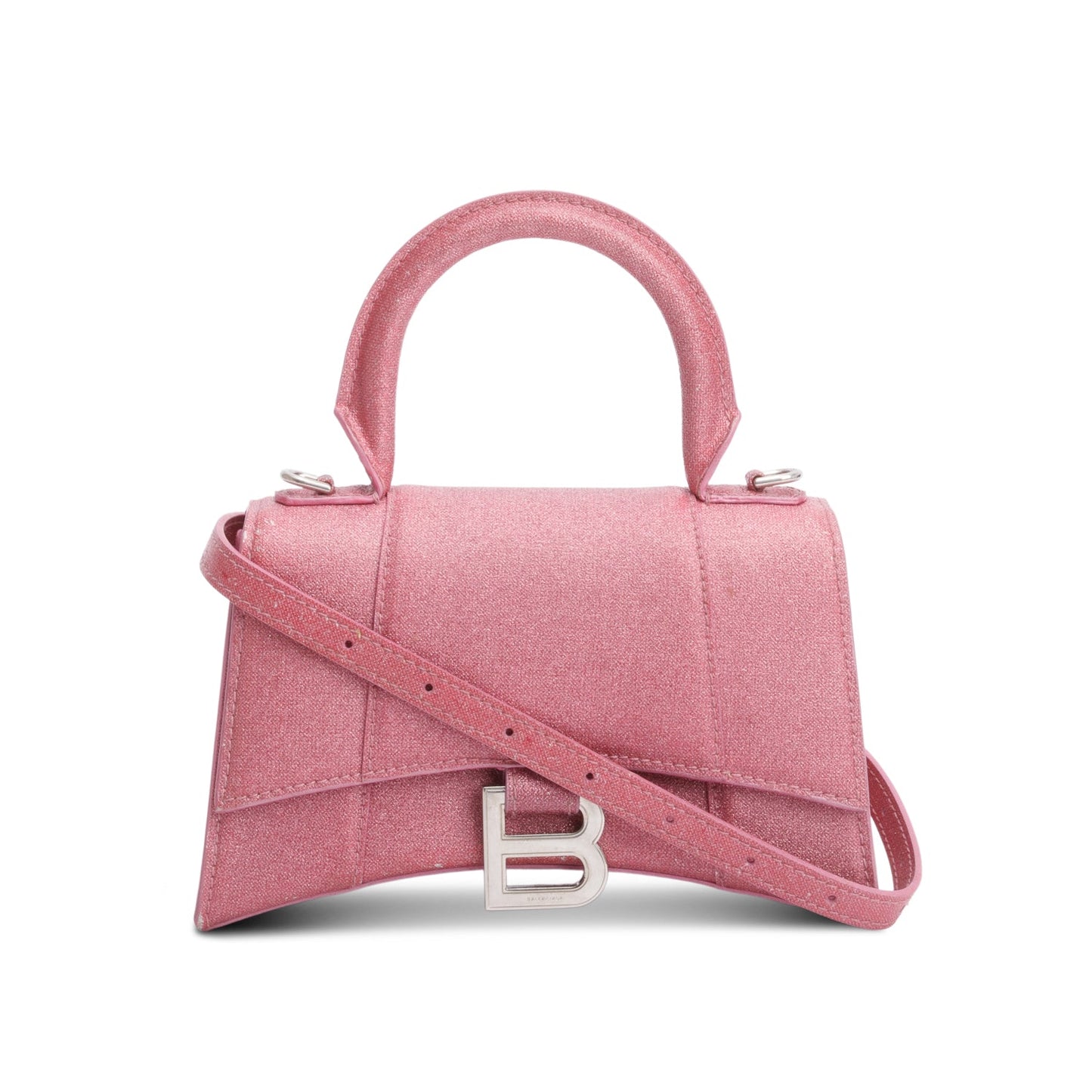 Balenciaga Pink Glitter XS Hourglass Top Handle Bag