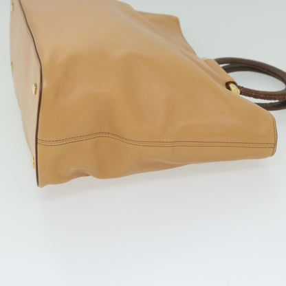 Luxury CELINE Hand Bag Leather 2way Beige Brown  63990