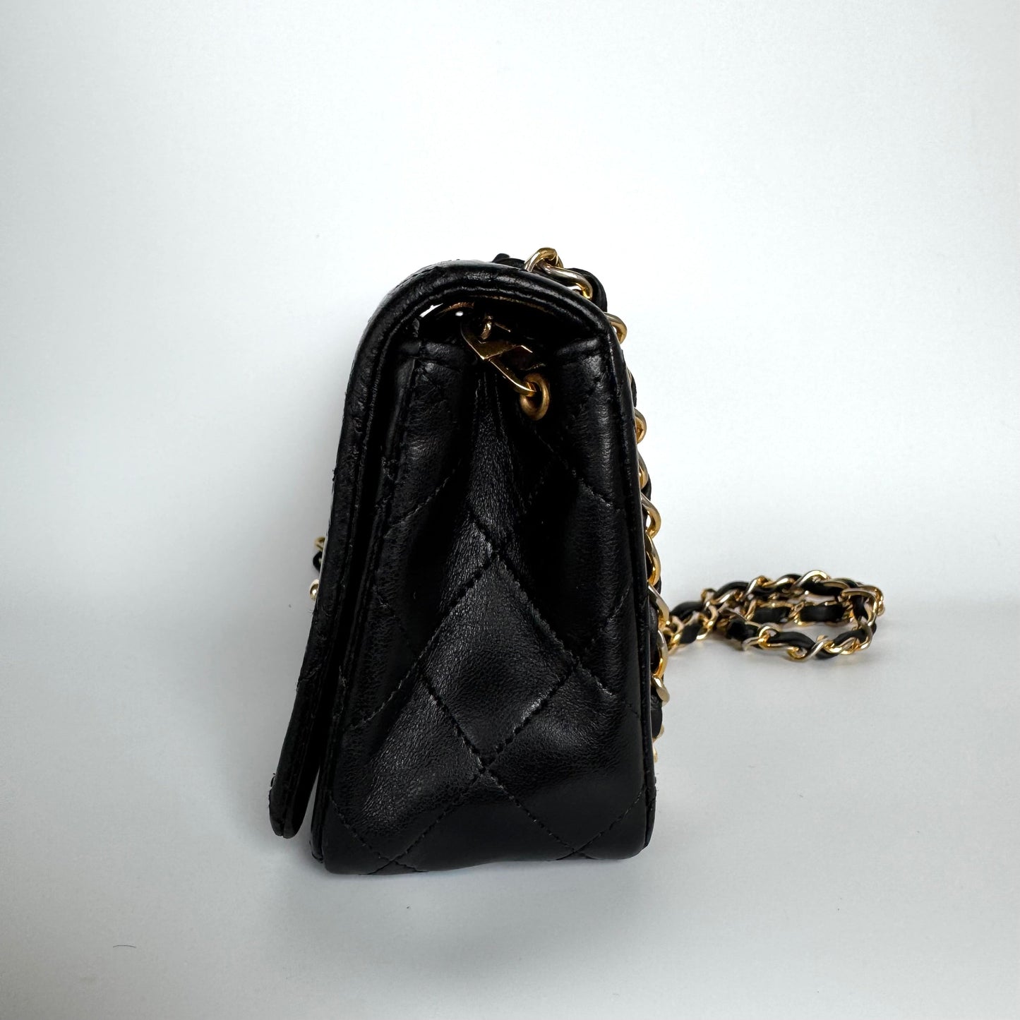 Chanel Classic Flap Mini Vintage 1989-1991 Black Lambskin Leather with 24k Gold Hardware