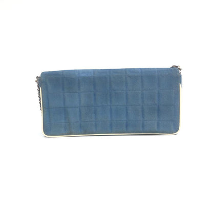 Chanel East West Chocolate Bar Blue Denim Beige Leather Piping Silver Hardware