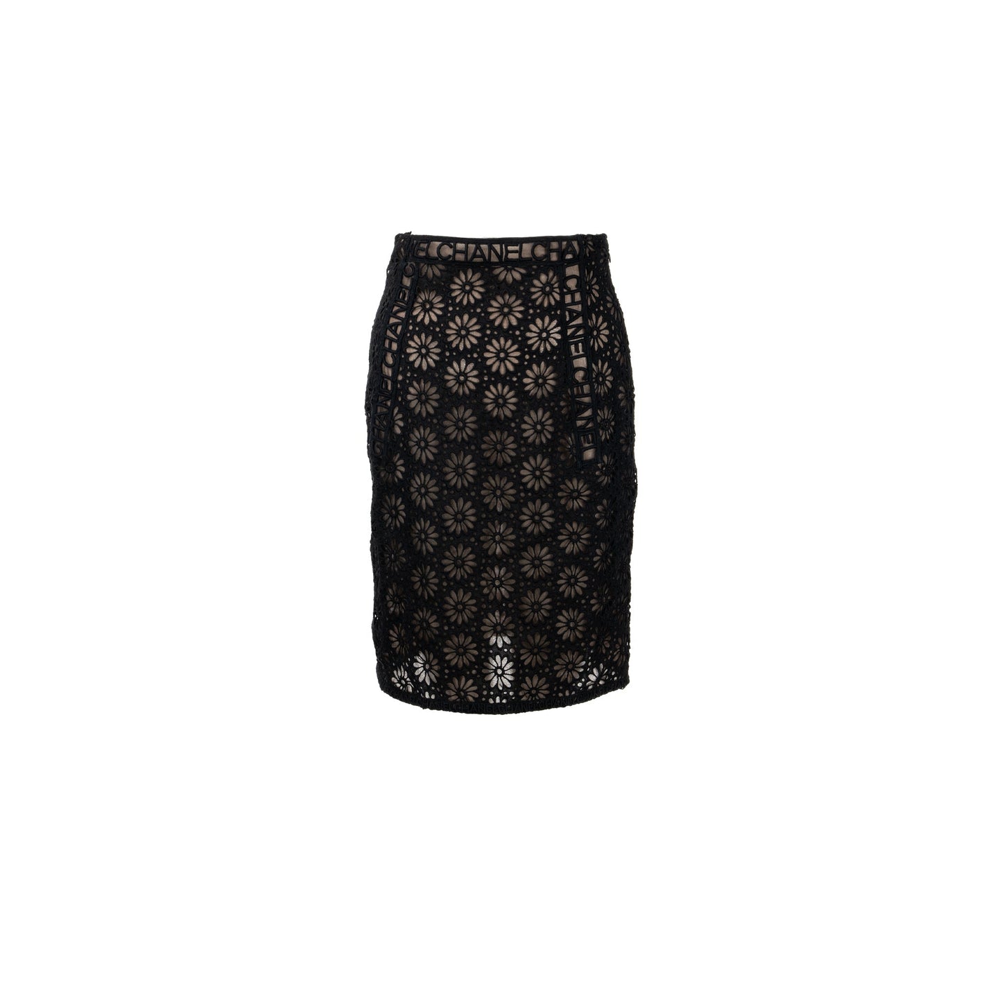 Chanel Size 34 21S Flora Lace Skirt Cotton Black
