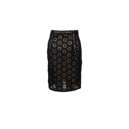 Chanel Size 34 21S Flora Lace Skirt Cotton Black