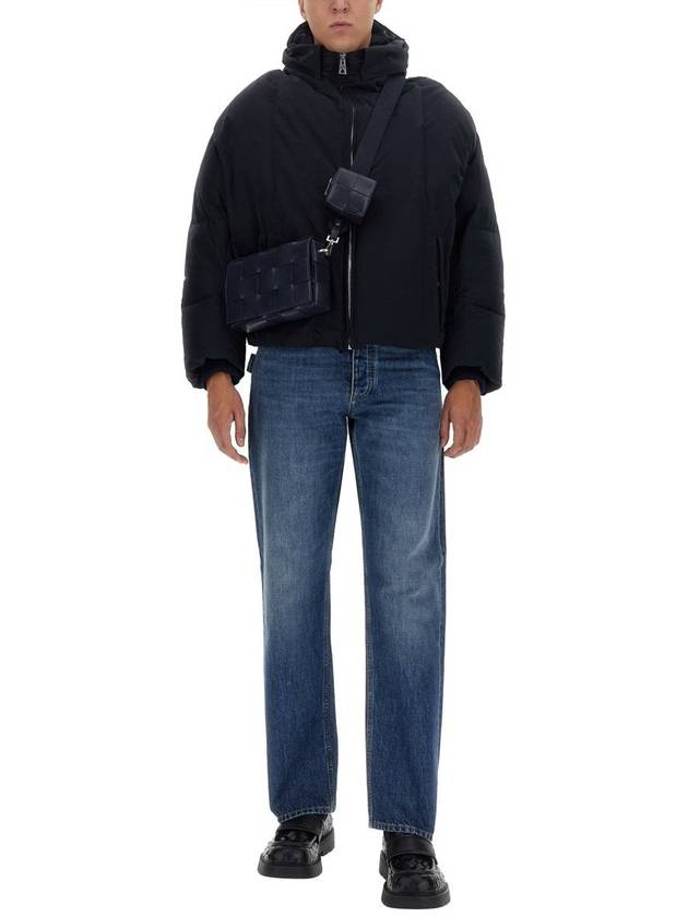 Luxury Bottega Veneta Tech Nylon Puffer Zip Up Jacket Navy
