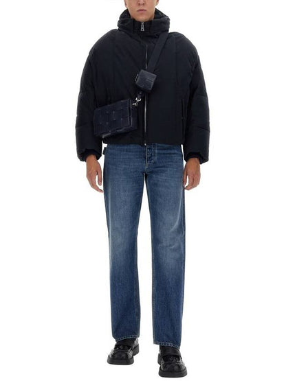Luxury Bottega Veneta Tech Nylon Puffer Zip Up Jacket Navy