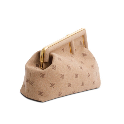 Fendi Beige Flannel Karligraphy Embroidered Medium First Bag