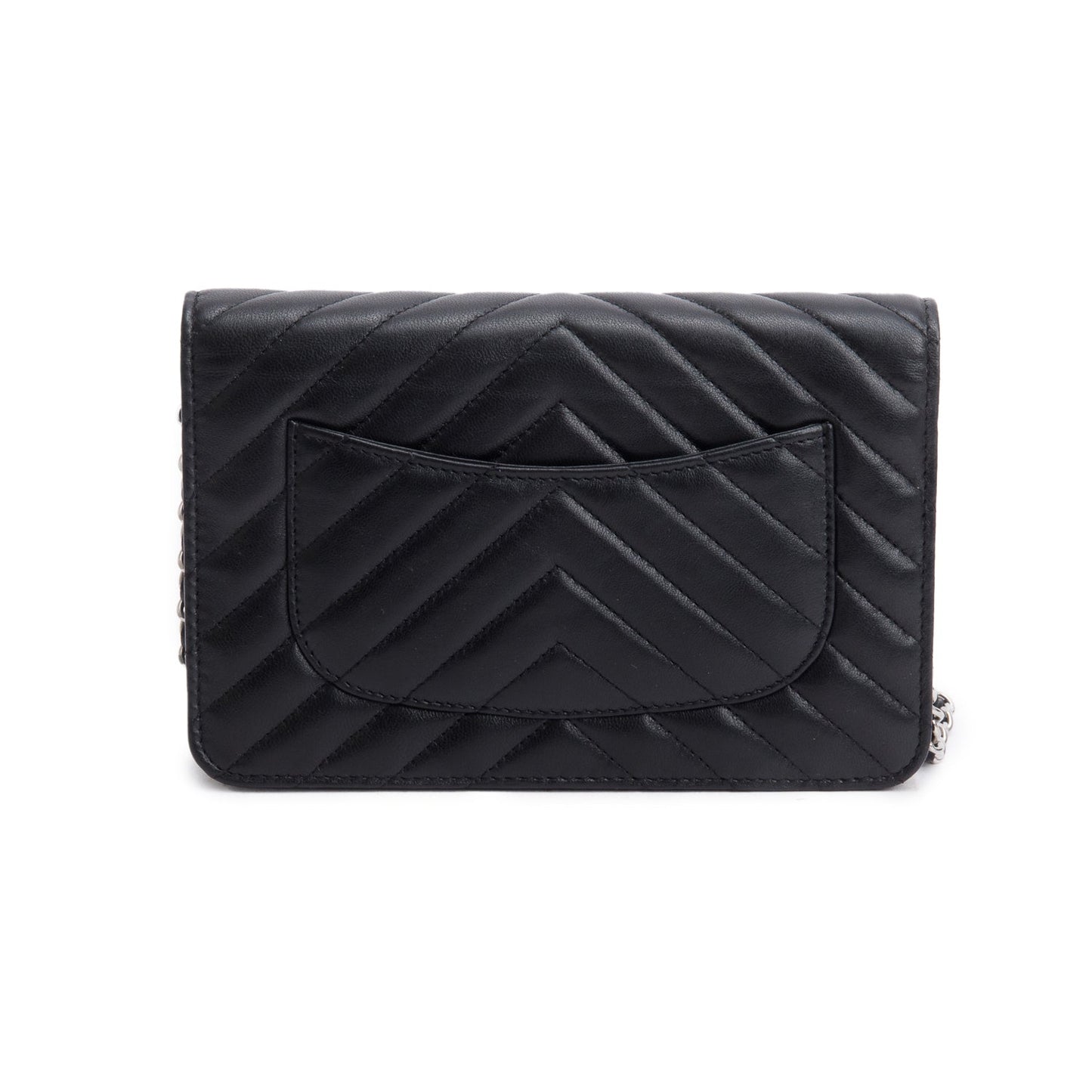 Chanel 2022 Black Chevron Lambskin Wallet on Chain